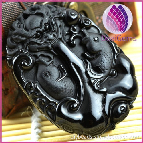 55x12x4mm black dragon carp obsidian pendant